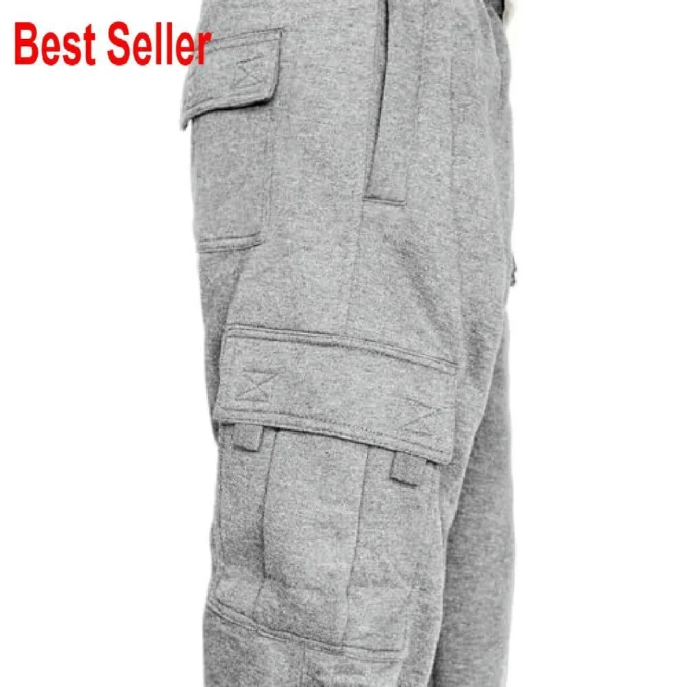 Men's Cargo Sweatpants Fleece Jogger Activewear Hiking Lounge Comfort